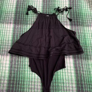 Free People Black Flowy Bodysuit